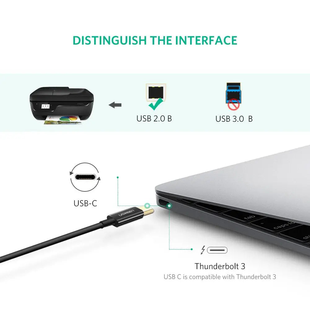 UGREEN USB C to USB Type B 2.0 Printer Scanner Cable 2M MacBook Pro HP Canon Brother Epson Dell Samsung Printer (50446)