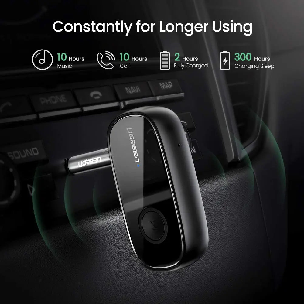 UGREEN Bluetooth Receiver, Wireless Bluetooth 5.0 Car Adapter Portable Wireless Audio Adapter 3.5mm Aux for Music Streaming Sound System Speaker, Headphones, Hands-Free Car Kit with Microphone (70304) - Ugreen India