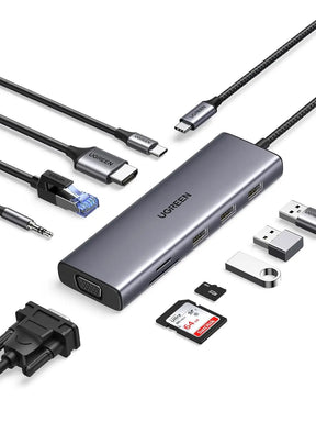 UGREEN 10-in-1 USB-C Docking Station 4K HDMI VGA Dual Monitor 1Gbps Ethernet 100W PD 3x USB 3.0 SD/TF Audio Laptop Tablet 15601 Ugreen