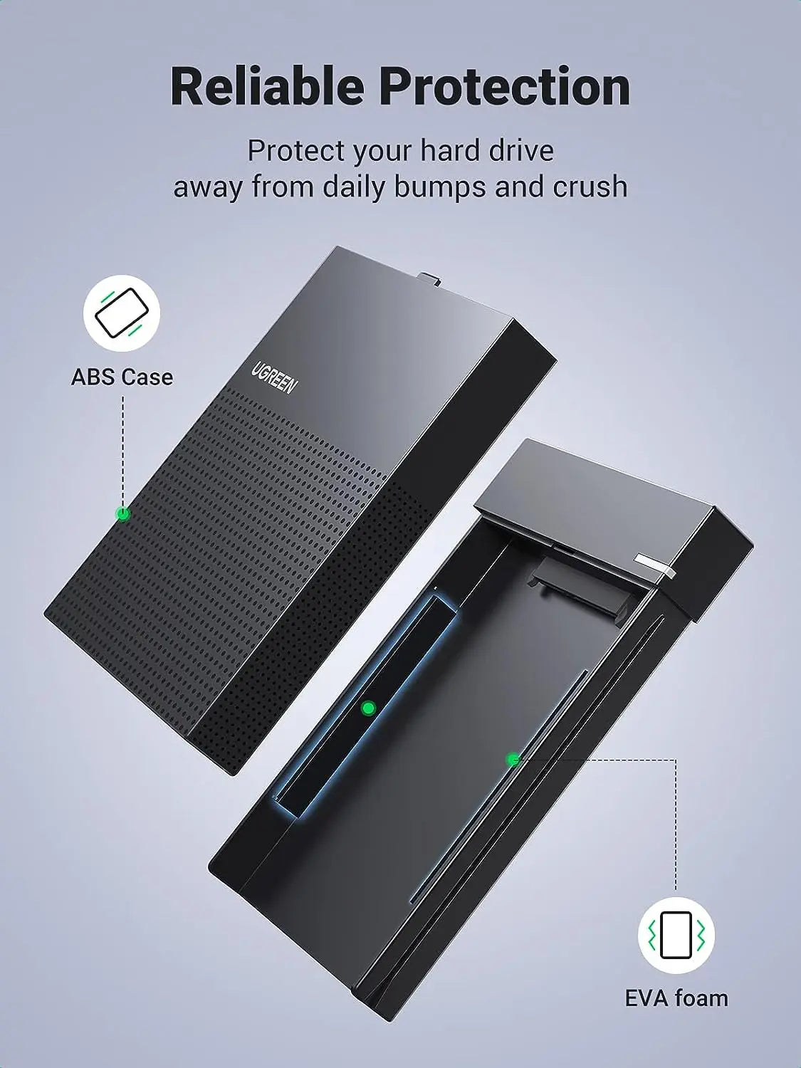 UGREEN 2.5 Inch External Hard Drive Enclosure USB 3.0 USB-C to USB-A Cable Tool-Free SATA SSD HDD Adapter Case (30727)