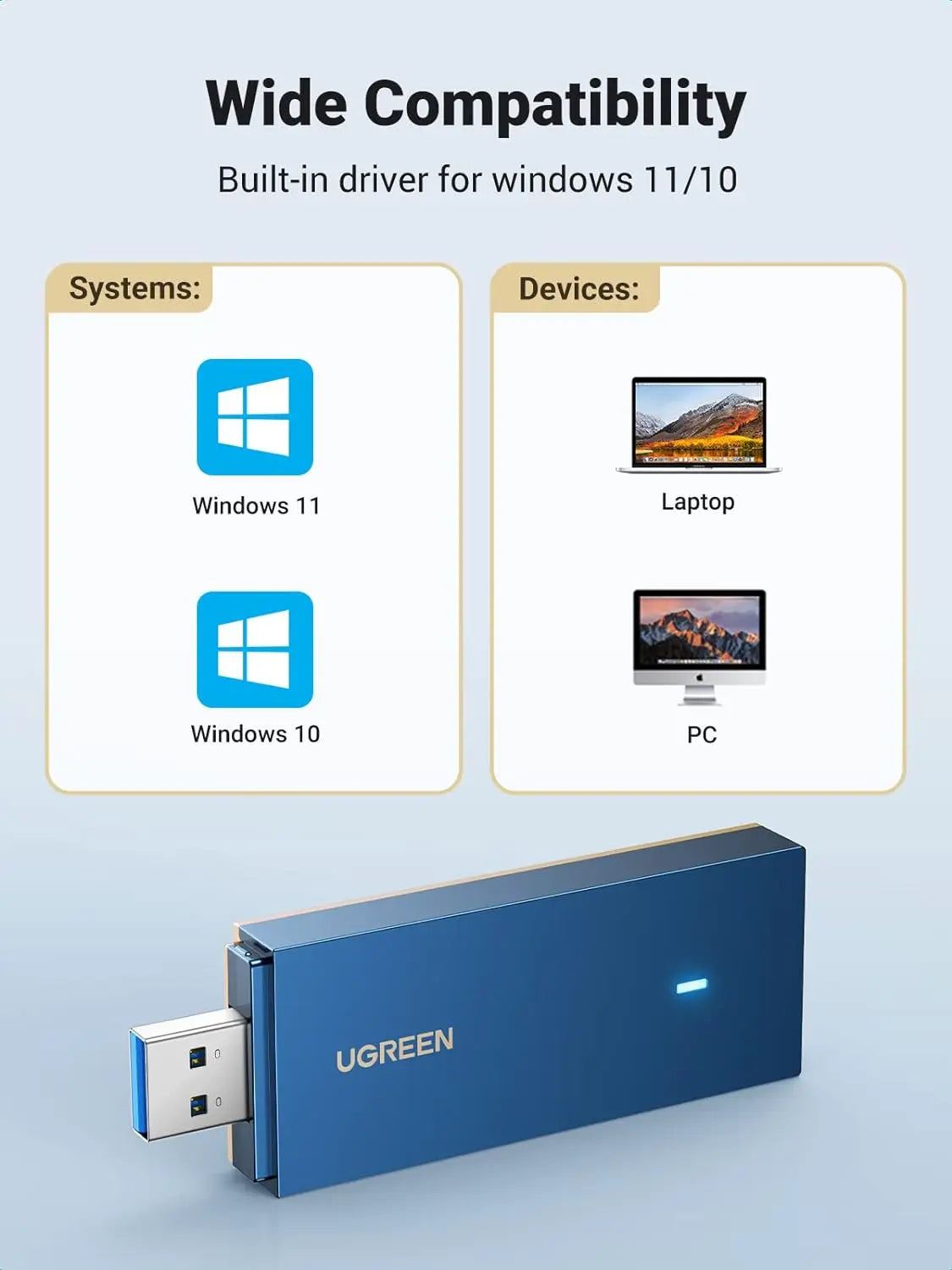 UGREEN AX1800 WiFi 6 USB 3.0 Adapter Dual Band 5G 2.4G Network Dongle 802.11AX PC Laptop Windows 10 11 90340