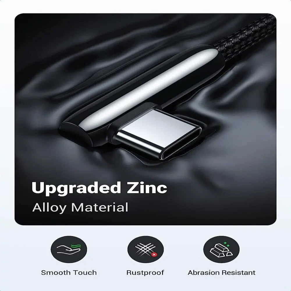 UGREEN 1m USB A 2.0 Right Angle  90 Degree Male to Usb C Male Braided Cable with Zinc Alloy Shell Compatible for Samsung Galaxy S10 S10e S9 Plus Note 9 8, LG G8 G7 V40 V20 V30, Moto Z Z3, Nintendo Switch etc. (70413) - Ugreen India