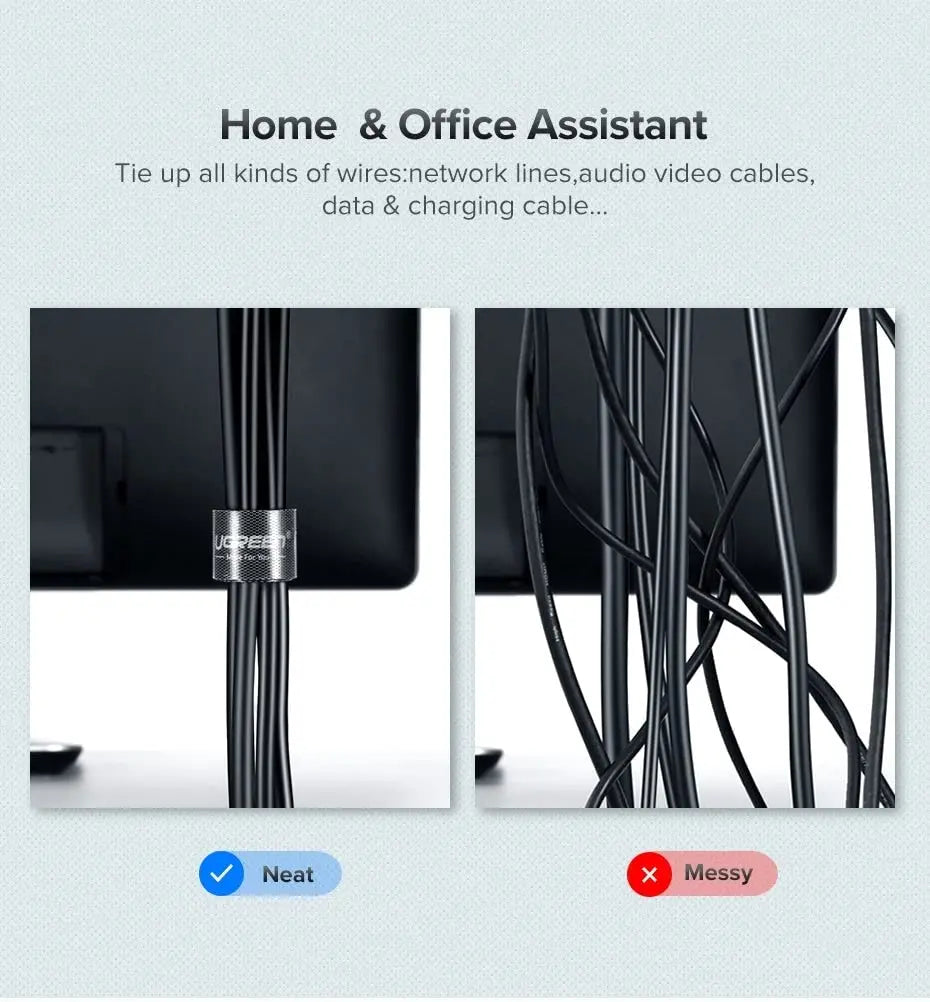 UGREEN 2M Velcro Cable Organizer Reusable Hook Loop Fastening Tape Roll Adjustable Wire Management TV Computer Office Black 40354