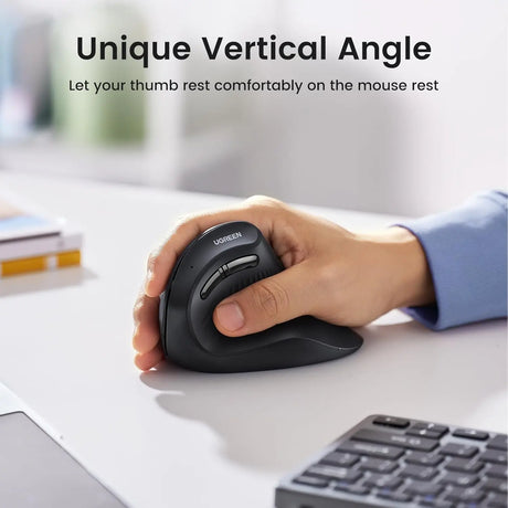 UGREEN Vertical Ergonomic Mouse Wireless (Bluetooth 5.0+2.4G) with 5 Buttons, 1000/16000/2000/4000 DPI, Prevention of Mouse Arm Compatible with PC/Laptop/Tablet, Black (25444) - Ugreen India