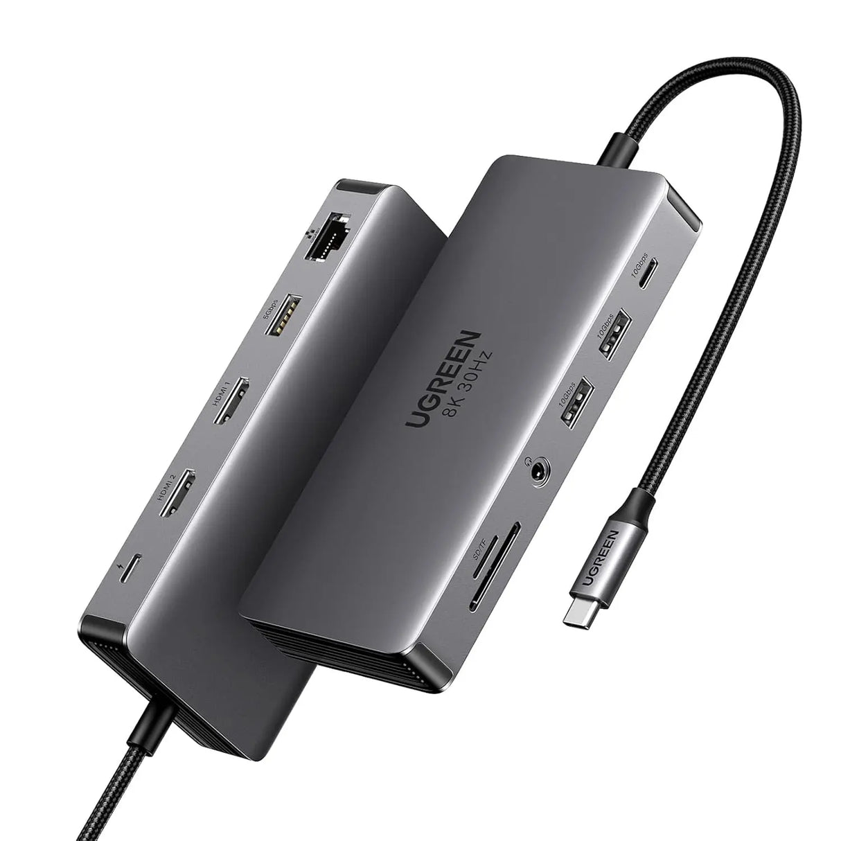 UGREEN 11 इन 1 USB C हब डुअल HDMI डॉकिंग स्टेशन, डुअल 4K@60Hz सिंगल 8K@30Hz, 10 Gbps USB पोर्ट, PD 100W, 1Gbps ईथरनेट, कार्ड रीडर(15965) 