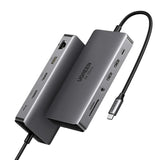 UGREEN 11 इन 1 USB C हब डुअल HDMI डॉकिंग स्टेशन, डुअल 4K@60Hz सिंगल 8K@30Hz, 10 Gbps USB पोर्ट, PD 100W, 1Gbps ईथरनेट, कार्ड रीडर(15965) 