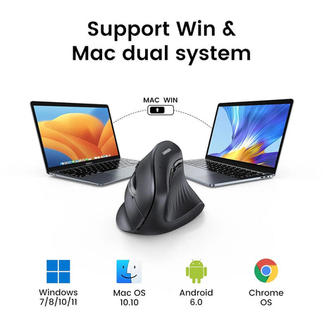 UGREEN Vertical Ergonomic Mouse Wireless (Bluetooth 5.0+2.4G) with 5 Buttons, 1000/16000/2000/4000 DPI, Prevention of Mouse Arm Compatible with PC/Laptop/Tablet, Black (25444) - Ugreen India