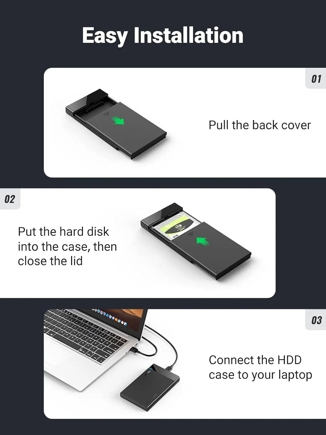 UGREEN 2.5 Inch External Hard Drive Enclosure USB 3.0 SATA HDD SSD Caddy 5Gbps UASP 0.5M Cable (30847)