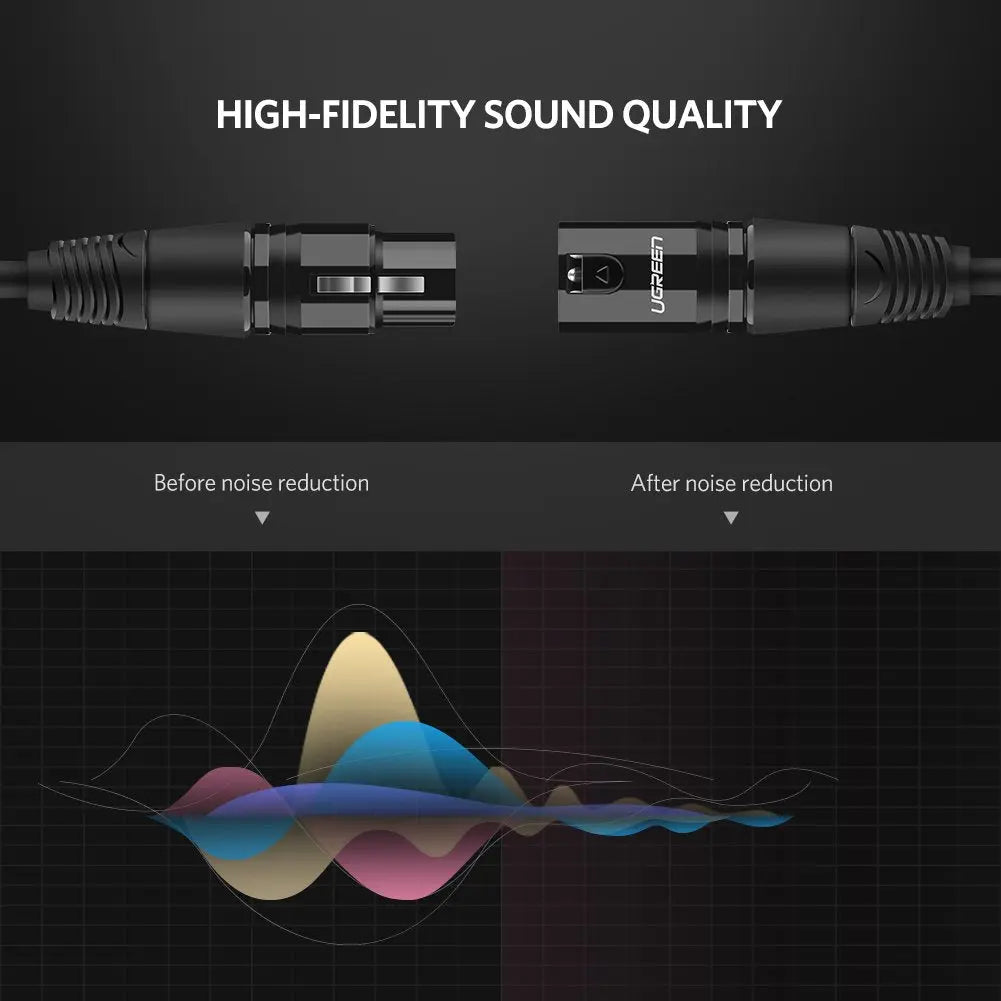 UGREEN 3M XLR Male to Female Microphone Extension Cable 3-Pin Balanced Audio Cord Studio Recording Mixer Amplifier 20711
