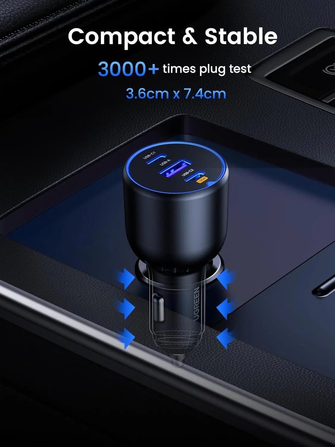 UGREEN 130W USB-C Car Charger PD 100W 30W Type-C Car Charging Adapter iPhone 15 Pro Max iPad MacBook Fast Charging 90413