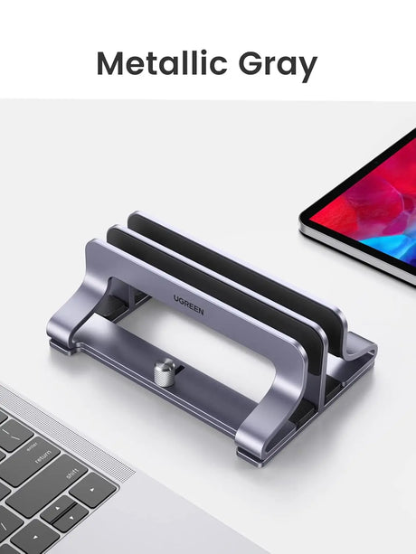 UGREEN Vertical Laptop Stand for Desk Dual Slot Laptop Stand Holder Adjustable Dock Aluminum Desktop Stand Compatible for MacBook Air Pro, Microsoft Surface Laptop 4, LG Gram 17, Lenovo Yoga 7i, Grey (60643) - Ugreen India