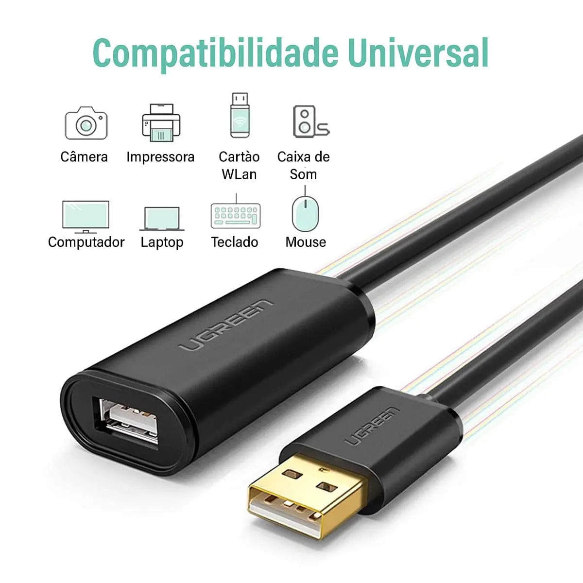 UGREEN 20m USB 2.0 टाइप A मेल टू फीमेल एक्टिव एक्सटेंशन केबल चिपसेट के साथ प्रिंटर Oculus Rift HTC Vive Xbox Kinect PlayStation कैमरा वेबकैम USB हेडसेट सुरक्षा कैमरा आदि के लिए. (10324)