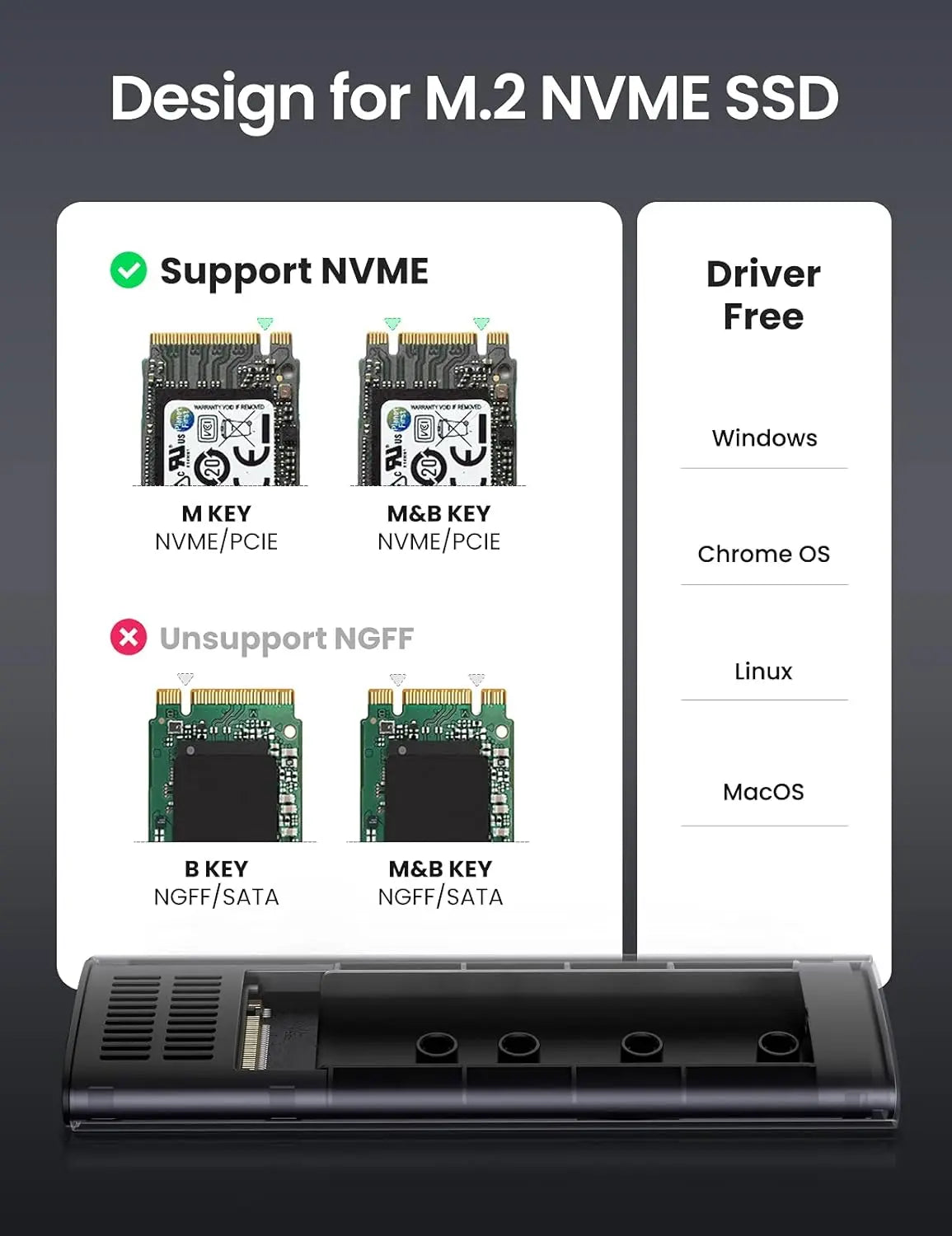 UGREEN M.2 NVMe SSD Enclosure USB 3.2 Gen 2 10Gbps Aluminum Tool-Free External Hard Drive Case Portable 2280 (10902)