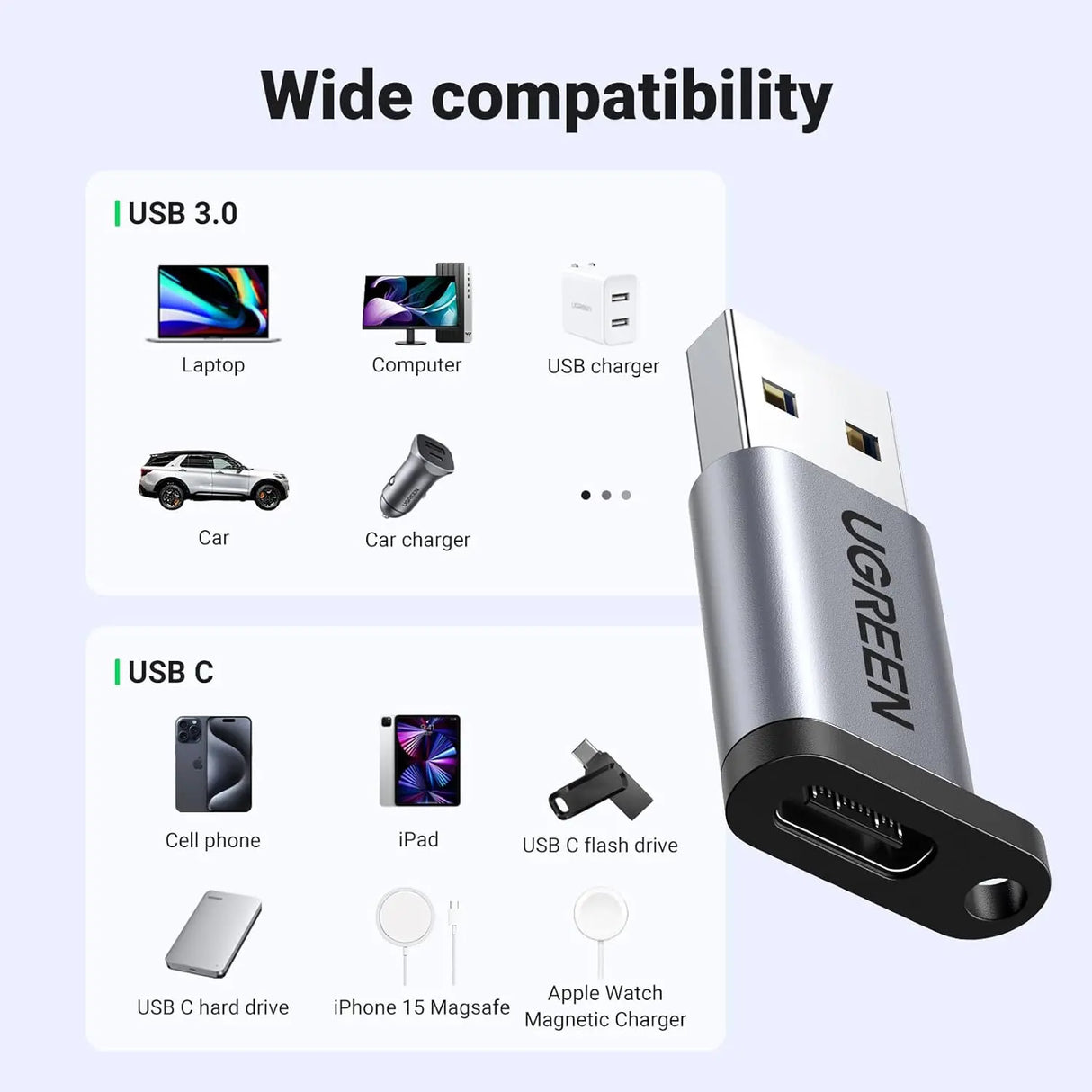 UGREEN 10Gbps USB C to USB A Adapter Type A Male C Female Fast Charge Data Transfer iPhone 16 15 MacBook iPad Galaxy (50533)