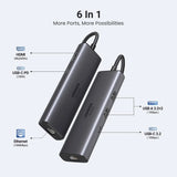 UGREEN 6-in-1 Multifunctional USB-C Hub HDMI 2 USB-A 3.2 1 USB 3.2 C RJ45 100W PD Ethernet Dock Multi Port (45000)
