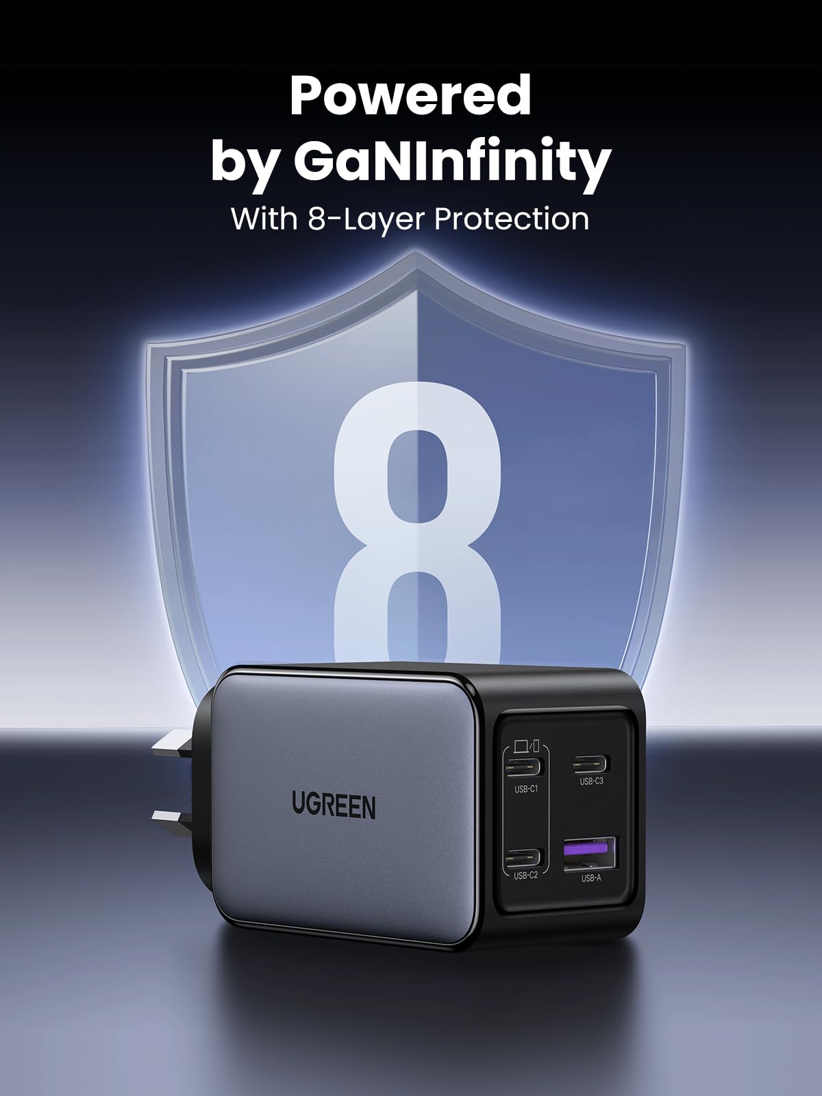 UGREEN 70774 65W 4-port GaN charger 8 layers of protection powered by GaNInfinity