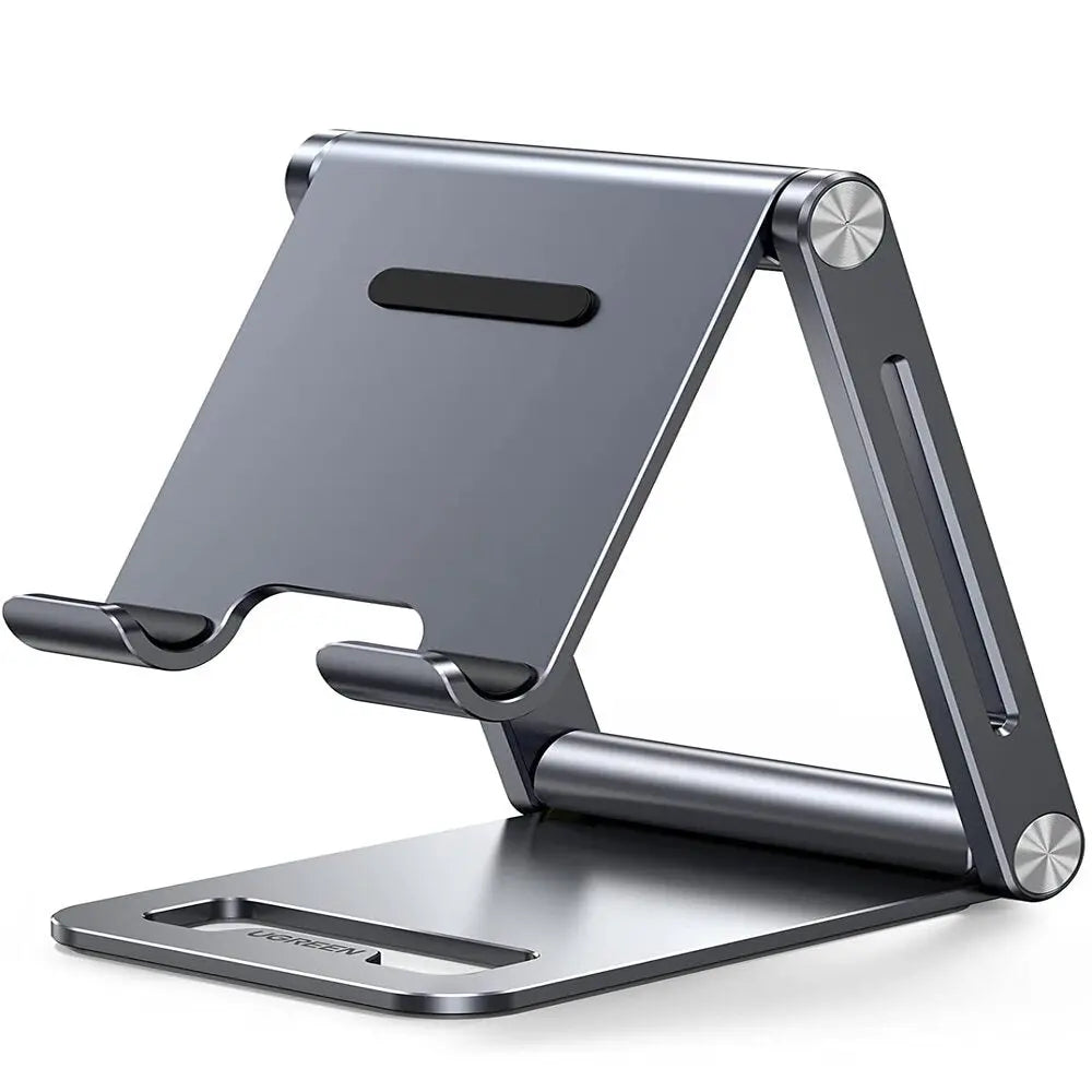 Rear view of UGREEN LP263 foldable aluminium desktop phone holder with dual support arms