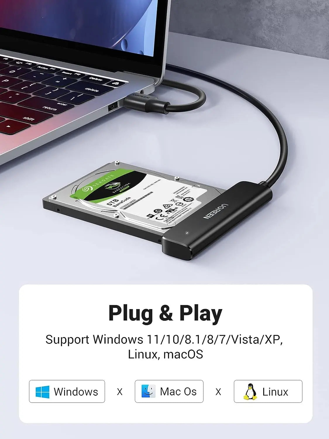 UGREEN ১.৫ ফুট কেবল SATA থেকে USB 3.0 অ্যাডাপ্টার কেবল 2.5" SSD এবং HDD হার্ড ড্রাইভ অ্যাডাপ্টারের জন্য 5Gbps সাপোর্ট SATA III UASP স্যামসাং সিগেট WD সানডিস্ক হিটাচি তোশিবা, PS3, PS4, Xbox, PC, রাউটার, (70609) এর সাথে সামঞ্জস্যপূর্ণ