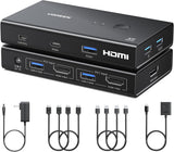 UGREEN 45452 2-in-1-out 4K60 HDMI KVM switch with USB 3.0 ports and desktop controller