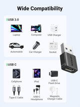 UGREEN 10Gbps USB to USB-C Adapter 3 Pack – Type-C Female to USB-A Male Fast Charge & Sync Converter (45299)