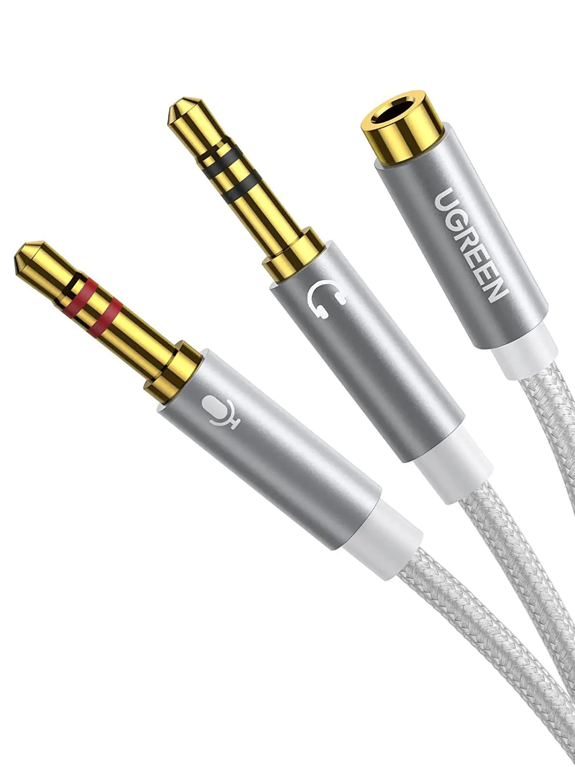 UGREEN 20CM Metal TRRS Female to Dual Male Audio PC Adapter Y Splitter 3.5mm Headphone Microphone Jack Converter Headset 10790