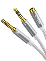 UGREEN 20CM Metal TRRS Female to Dual Male Audio PC Adapter Y Splitter 3.5mm Headphone Microphone Jack Converter Headset 10790