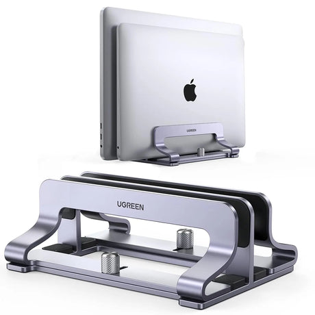 UGREEN Vertical Laptop Stand for Desk Dual Slot Laptop Stand Holder Adjustable Dock Aluminum Desktop Stand Compatible for MacBook Air Pro, Microsoft Surface Laptop 4, LG Gram 17, Lenovo Yoga 7i, Grey (60643) - Ugreen India