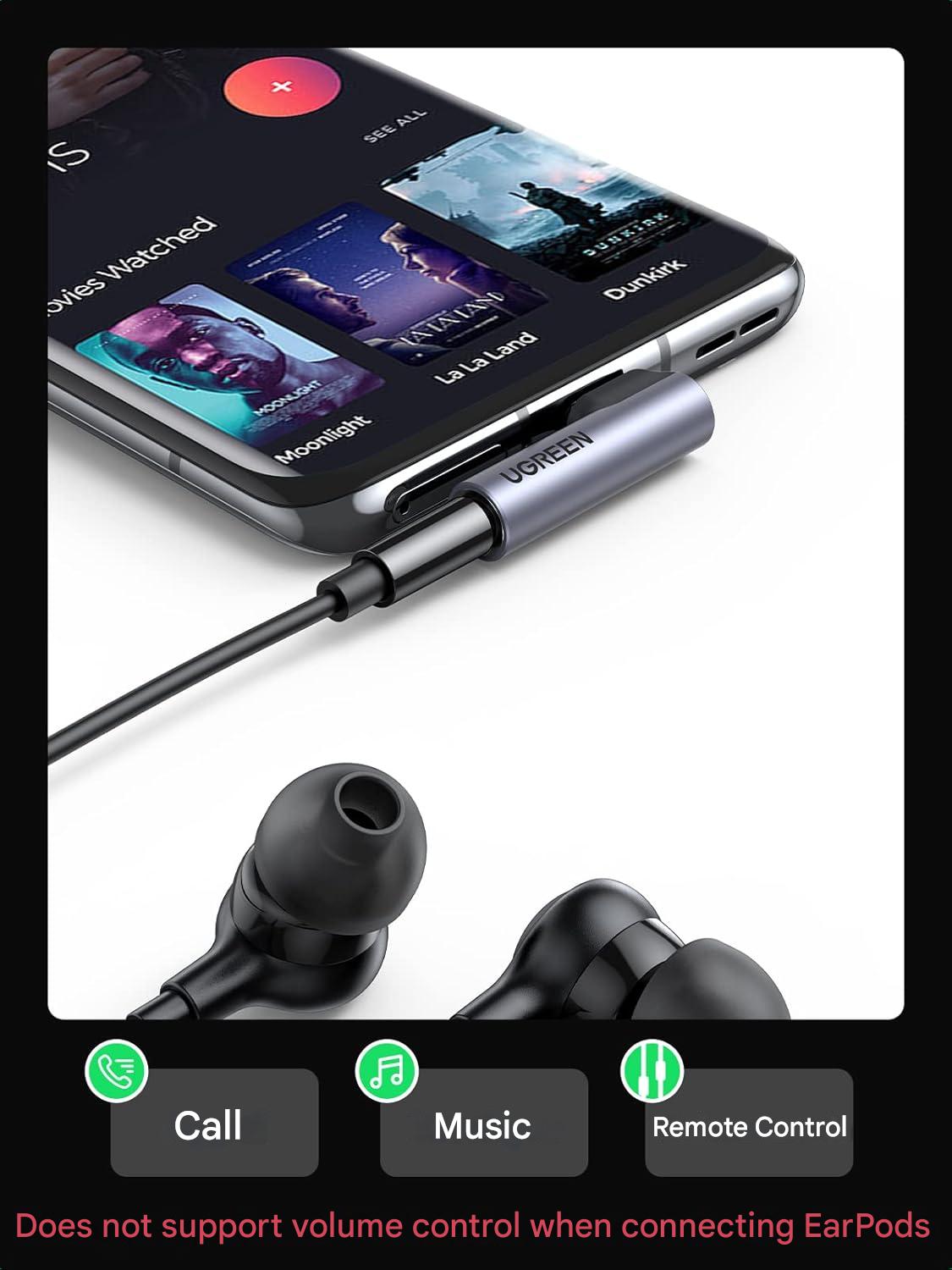 UGREEN Mini Adapter USB C Jack 3.5mm Angled Connector Earphone Type C Jack Audio (80384)