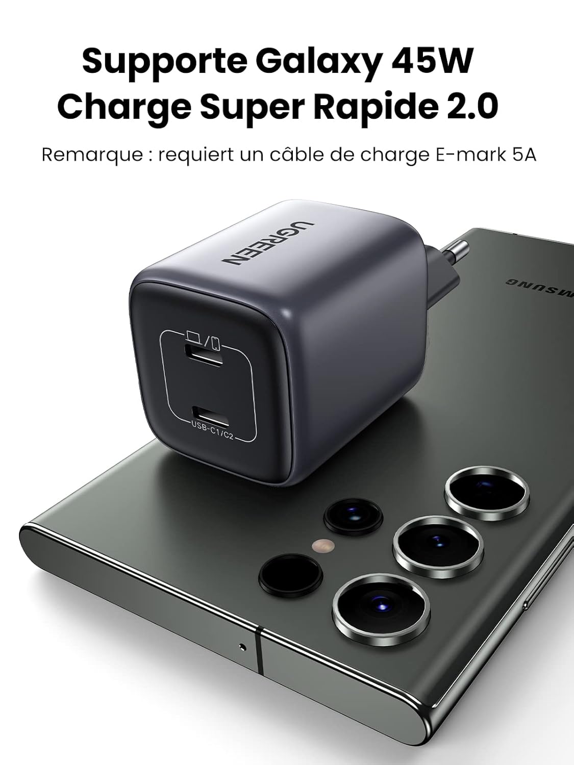 UGREEN 45W Nexode 2-Port USB C Charger GaN II Tech Galaxy S22 Ultra S21 MacBook Air iPhone 14 Pro Max Plus Wall (90573)