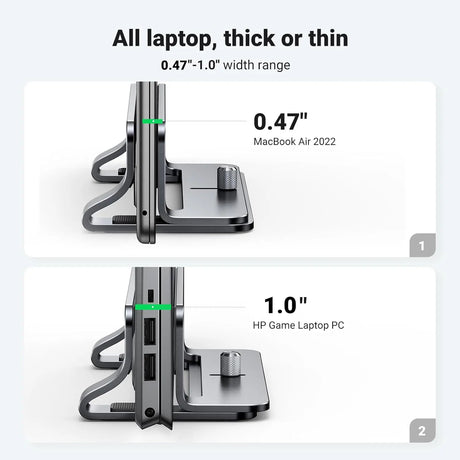 UGREEN Vertical Laptop Stand Holder for Desk Adjustable, Aluminum Dock, Compatible with MacBook, Surface Book, Chromebook, up to 15.6 Inch, Grey (20471) - Ugreen India
