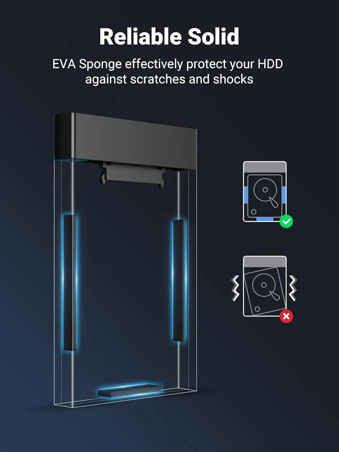 UGREEN 2.5 Inch External Hard Drive Enclosure USB 3.0 SATA HDD SSD Caddy 5Gbps UASP 0.5M Cable (30847)