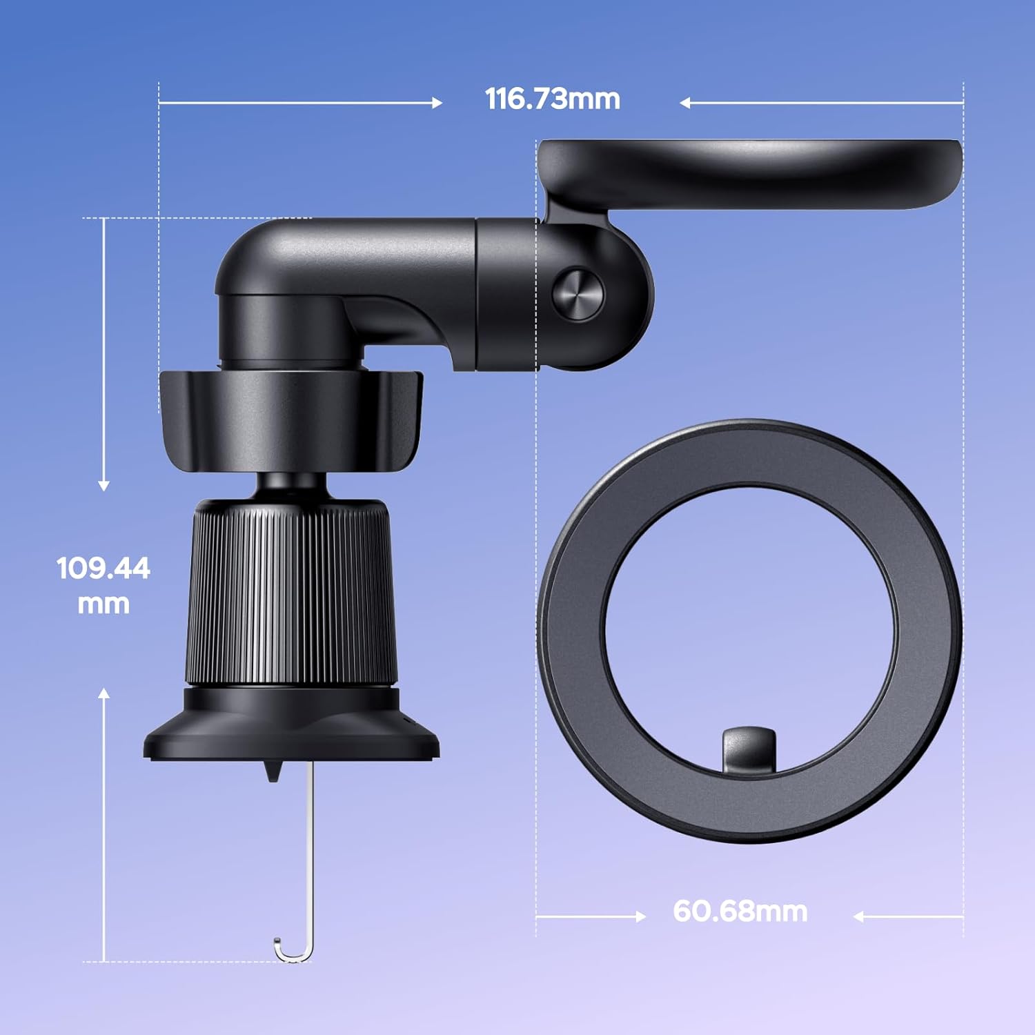 UGREEN LP923 65185 car mount dimensions with 60.68mm magnetic head