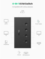 UGREEN 4 इन 1 आउट 4K@60Hz HDMI 2.0 KVM स्विच बॉक्स, कीबोर्ड माउस प्रिंटर मॉनिटर शेयरिंग चयनकर्ता USB हब के साथ लैपटॉप डेस्कटॉप PS4 Xbox One आदि के लिए(70439)