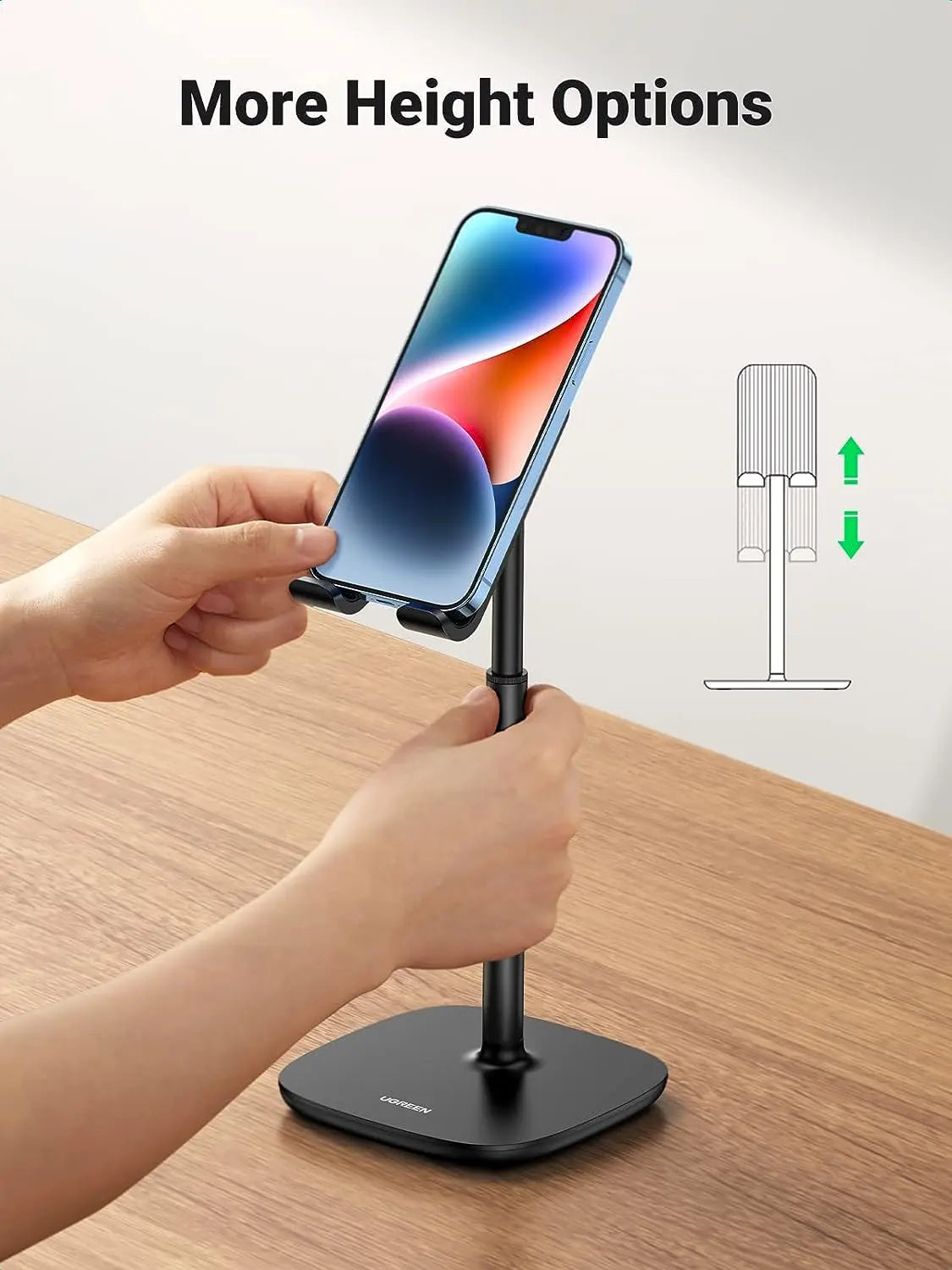 UGREEN উচ্চতা সামঞ্জস্যযোগ্য ডেস্ক ফোন হোল্ডার iPhone 13 Pro Max 12 11 SE XS XR 8 7 6 Plus, Galaxy S22 S21, এবং সমস্ত ফোনের সাথে সামঞ্জস্যপূর্ণ - কালো (80194)