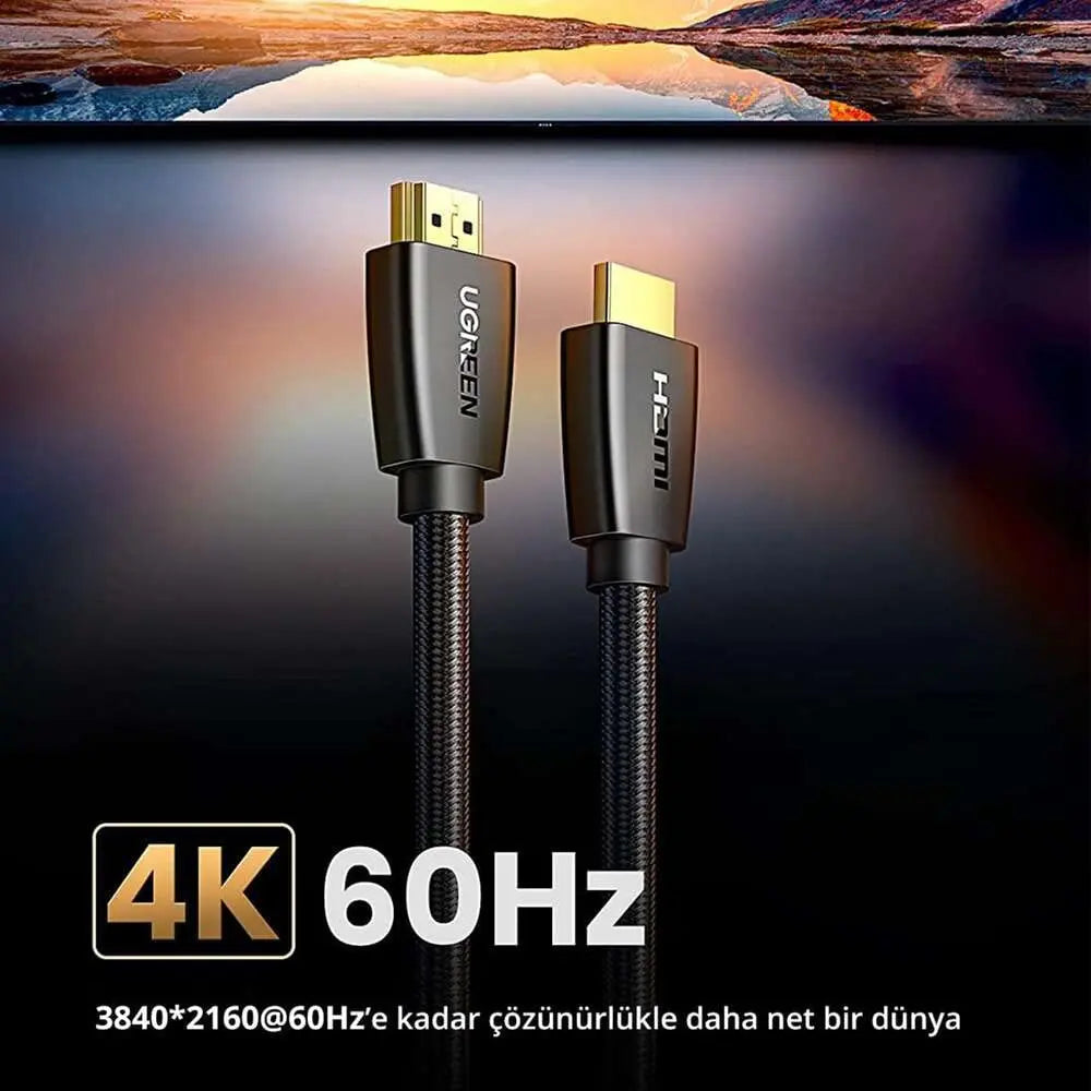UGREEN 1.5M 4K@60Hz Braided HDMI 2.0 Cable Male to Male Round 18Gbps Ethernet UHD TV Monitor Xbox PS5 PS4 Blu-ray Gold 40409