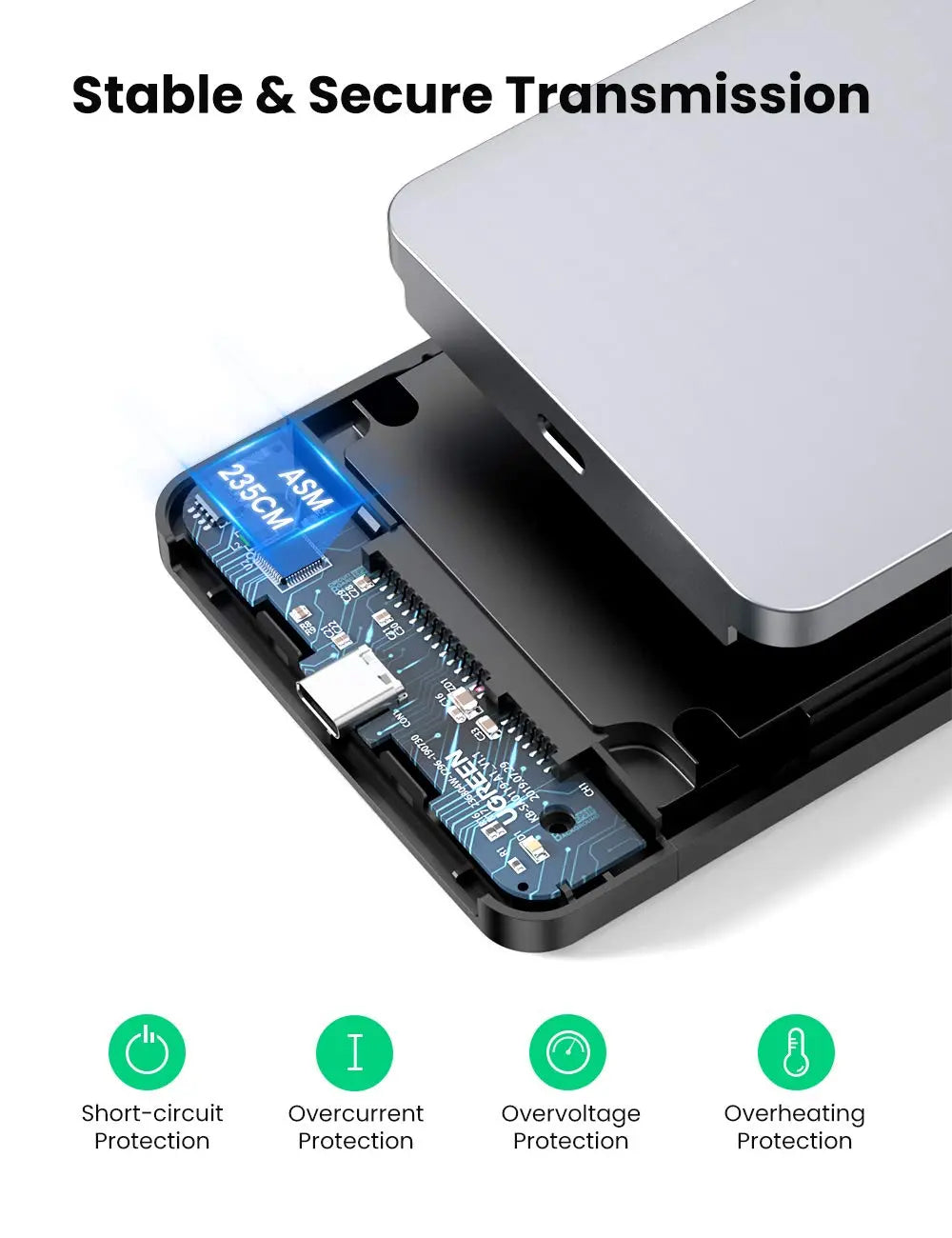 UGREEN 2.5 Inch SATA External Hard Drive Enclosure USB 3.1 Gen 2 UASP Aluminum Tool-Free WD Seagate Samsung PS4 Xbox (70498)