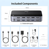 UGREEN HDMI KVM Switch 2 Monitors 2 Computers 4K@60Hz, with 4 USB 3.0 Ports for 2 Computers Sharing 2 Monitors Keyboard Mouse Printer with 4 HDMI Cables, 2 USB Cables, Power Adapter and Controller (55455) Ugreen