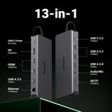 UGREEN 13 इन 1 USB C 4K ट्रिपल डिस्प्ले मल्टीफंक्शनल एडाप्टर डुअल HDMI, DP, 4 Usb A पोर्ट, Usb C पोर्ट, 100W PD, 1Gbps ईथरनेट, SD/TF कार्ड रीडर, Dell XPS ThinkPad और अधिक के लिए ऑडियो। (15978)