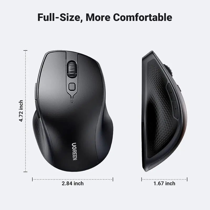 UGREEN Ergonomic Silent 2.4GHz Wireless Bluetooth 5.0 Optical Mouse USB Receiver 4000 DPI Mac PC Laptop Tablet (90395)