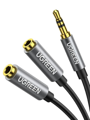 GREEN 20cm 3.5mm Male to Female Dual Headphone Splitter Aux Extension Cable Braided Audio Stereo Jack Share 10532 Ugreen