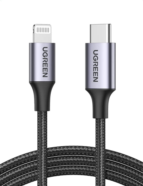 UGREEN 3.3Ft/1M Mfi-Certified Usb Type C To Lightning Nylon Braided Fast Charging Cable With Power Delivery For Tablet, Personal Computer, Laptop, Smartphone - Space Gray(60759) - Ugreen India