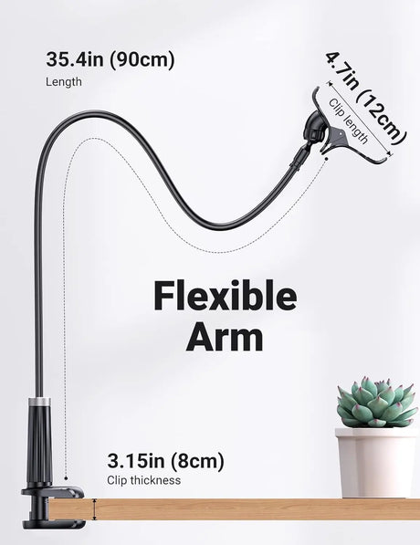UGREEN Gooseneck Clip Phone Holder for Bed Desk Cell Phone Mount Flexible Lazy Long Arm Clamp Headboard Hand Free Overhead Video Recording Compatible with iPhone Pro Max Samsung Galaxy Ultra, 3.0 ft (80906) - Ugreen India