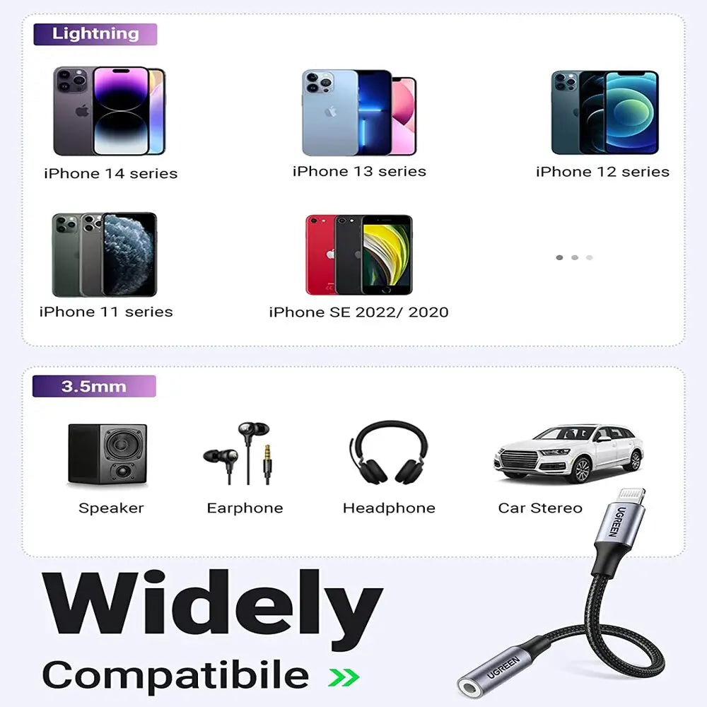 UGREEN Lightning to 3.5mm Headphone Adapter MFi Certified Aluminum Shell iPhone 11 Pro Max X XR XS 7 8 Plus 30756