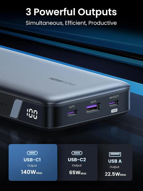 UGREEN 145W 25,000mAh Power Bank, Laptop Portable Charger, Nexode 3-Port USB C PD Battery Pack, for MacBook Pro/Air, Dell XPS, iPhone 16/15/14, Galaxy S24, Steam Deck, iPad, and More.(90597A) - Ugreen India
