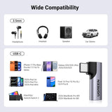 UGREEN USB C to 3.5mm Audio Adapter, Aux Headphone Jack DAC Stereo Mic HiFi Right Angle Dongle Compatible with iPhone 17 16 15 Pro Max/16 15 Plus, iPad Pro, Galaxy S25 Ultra Pixel 9, Gray (20194)
