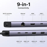 UGREEN 9-इन-1 USB C मल्टी फंक्शन डॉक 4K@60Hz HDMI, 5Gbps USB-C और USB-A डेटा पोर्ट, 1Gbps ईथरनेट, 100W PD, SD/TF कार्ड रीडर, MacBook Air/Pro, iPad Pro/Air, Dell XP और अन्य के लिए डॉकिंग स्टेशन के साथ (15375)