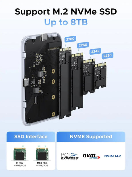 UGREEN 8TB Magnetic M.2 Nvme SSD Enclosure with Magsafe for iPhone 16 15 Pro Max, External SSD Case with PD100W 10Gbps USB C to Nvme Adapter, Supports M and B&M Keys and Size 2230/2242 /2260/2280 SSDs (55151) Ugreen