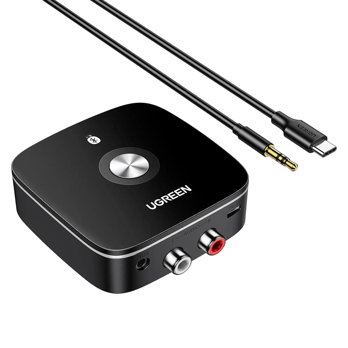 यूग्रीन वायरलेस ब्लूटूथ 5.1 2RCA रिसीवर aptX LL 3.5mm ऑक्स जैक म्यूजिक टीवी कार के लिए (40759)