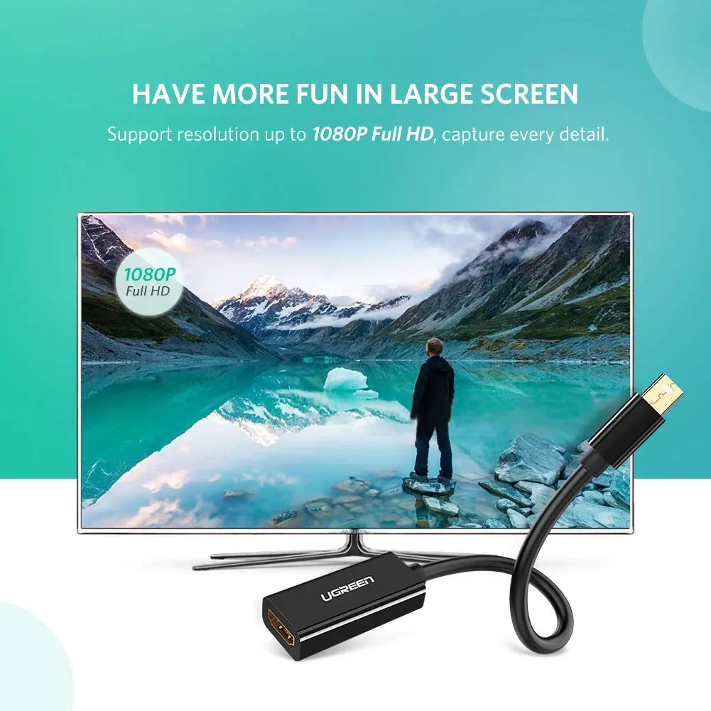 UGREEN Mini DisplayPort Male to Hdmi Female Adapter Thunderbolt 2.0 to Hdmi Adapter Suitable for Apple MacBook Pro MacBook Air, Microsoft Surface Pro 4 Pro 3, Google Chromebook ,Black (10461) Ugreen India
