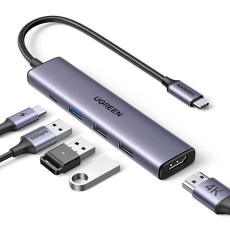 UGREEN Revodok USB C Hub HDMI 4K with PD Charge 100W Powered 5 in 1 USB C to USB 3.0 Adapter Compatible with iPhone 15 Plus Max MacBook Pro Air XPS Surface Pro 9GB iPad Pro Air Galaxy Tab S9 (15495) - Ugreen India